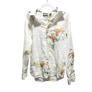 Cubavera 100% Linen White Tropical Embroidered Button Up Shirt – Men’s XL